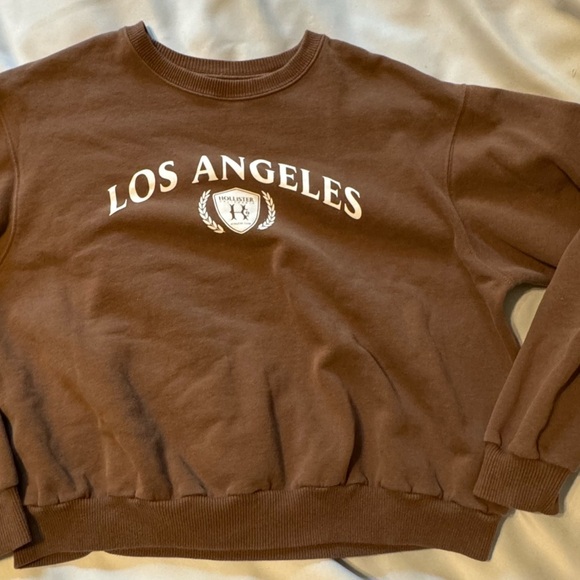 Hollister Los Angeles Crewneck Sweatshirt Brown Oversized Y2K Preppy Size M - Picture 3 of 7
